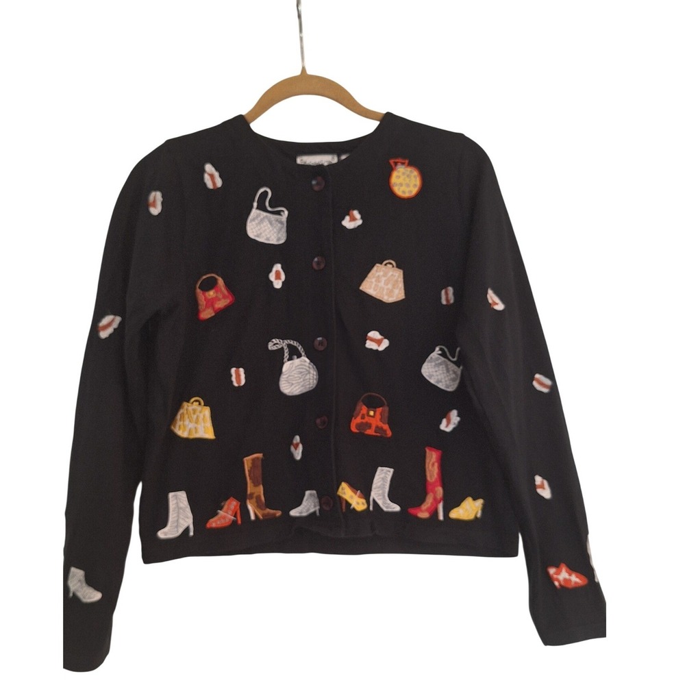 Michael Simon Vtg Black cotton‎ cardigan Size M